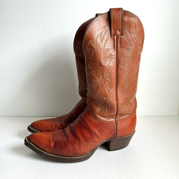 Justin Cowboy Boots Exotic Leather Lizard Iguana Skin Brown Style 4786 Mens 9.5 - Picture 7 of 15